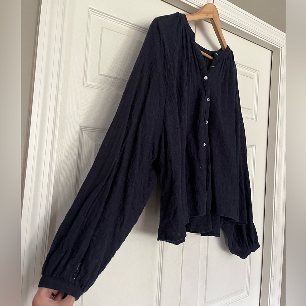 {Free People} From the Clouds Peasant Eyelet Blouse in Navy - Women's Small - Picture 6 of 13